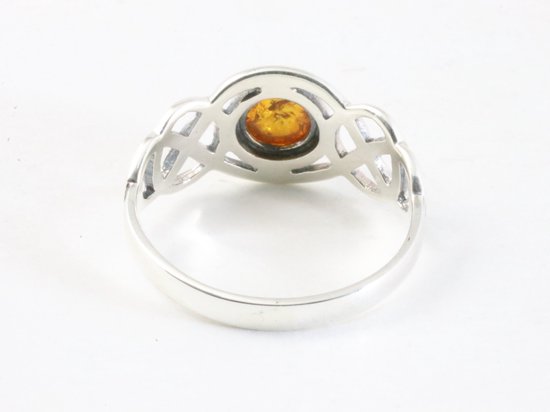 Bague en argent ajourée avec ambre - taille 20