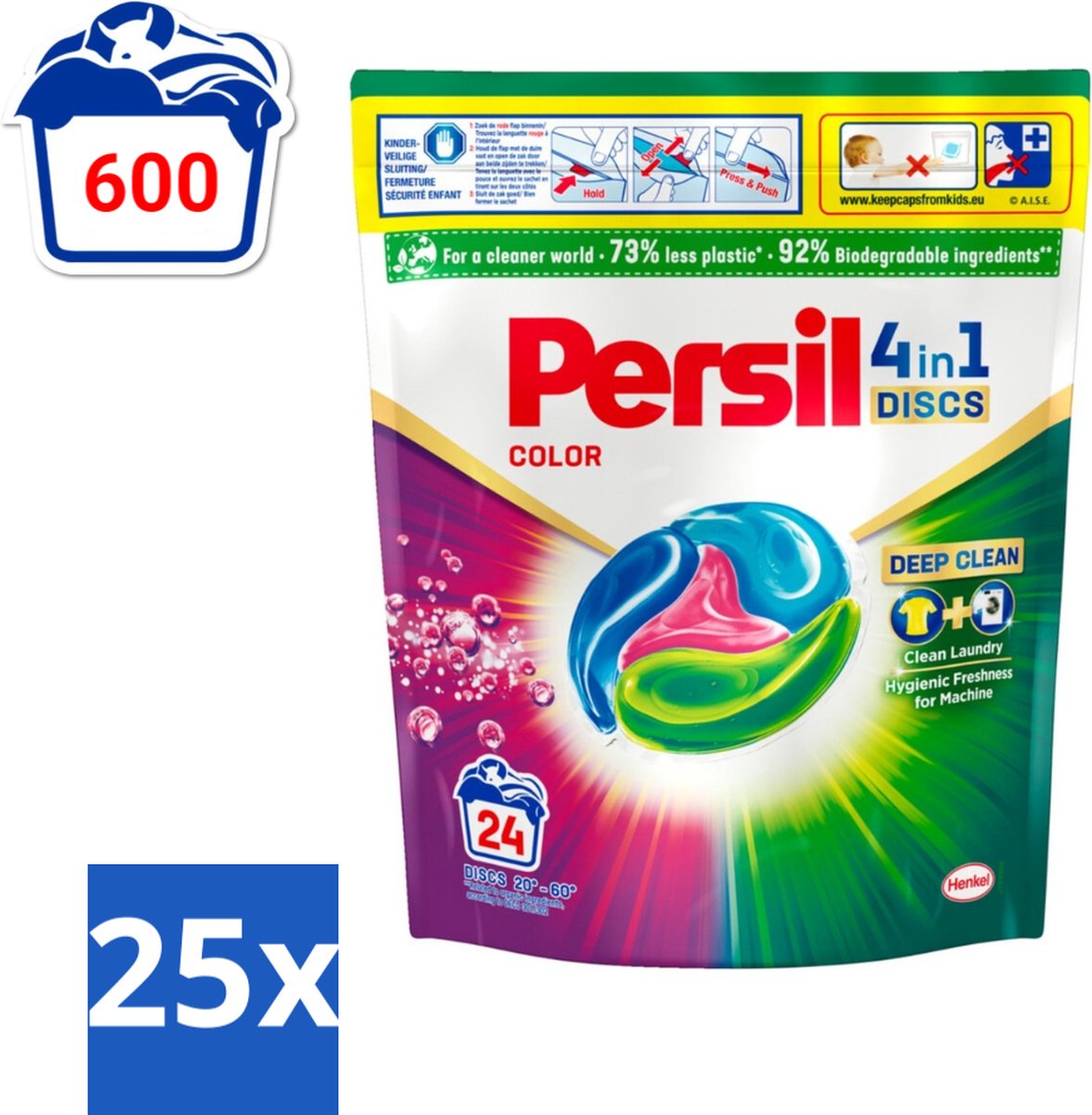 Persil - Wasmiddelcapsules - 4-In-1 Discs - Gekleurde Was - 24 Wasbeurten - Bulkverpakking - 25 stuks