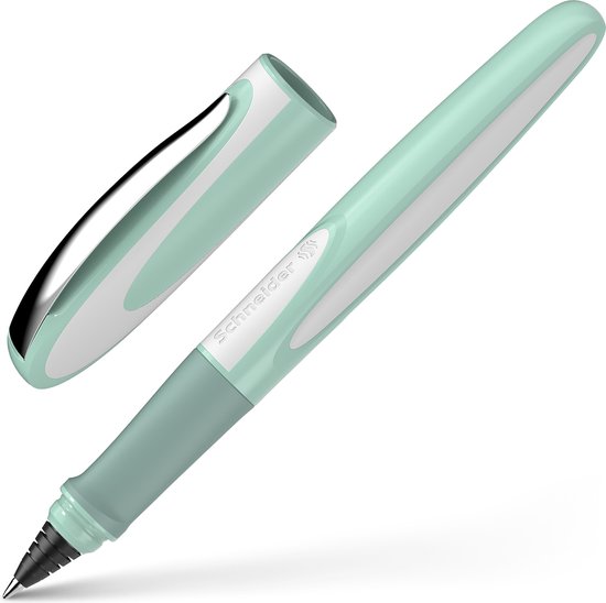Rollerball pen met pistachegroene en witte accenten, inclusief dop.