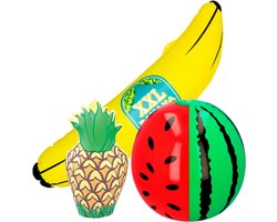 Opblaasbare fruit mix - 1x banaan 71 cm - 1x Watermeloen 35 cm - 1x ananas 35 cm - decoratie opblaas artikelen - Hawaii party