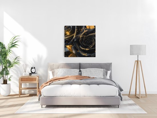 Tableau sur toile Saammp - Roses noires et dorées - Fleurs - 60x60 - Photo sur toile - Décoration murale - Décoration murale murale Salon - Décoration bureau