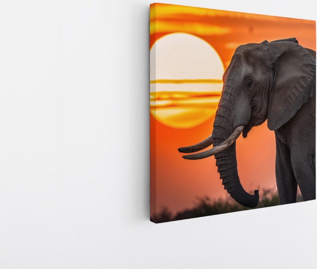 Saammp Canvas Schilderij - Olifanten met afrikaanse zonsondergang - Dieren - 100x100 - Foto op canvas - Wanddecoratie - muurdecoratie Woonkamer - Slaapkamer decoratie - Canvas Print Multicolor