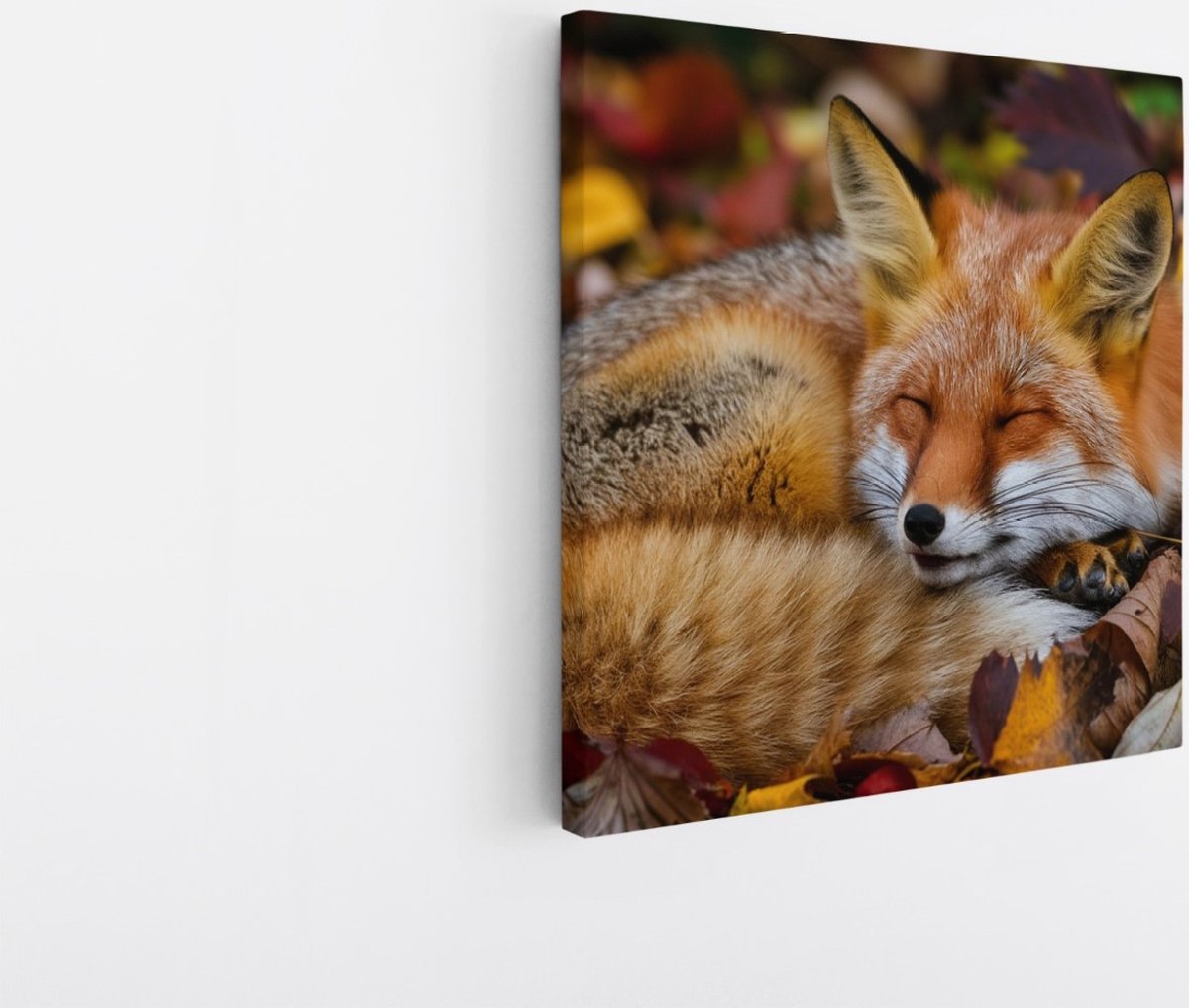 Saammp Canvas Schilderij - Slapende Vos - Natuur - Dieren - 30x30 - Foto op canvas - Wanddecoratie - Muurdecoratie Woonkamer - Slaapkamer decoratie - Canvas Print Multicolor