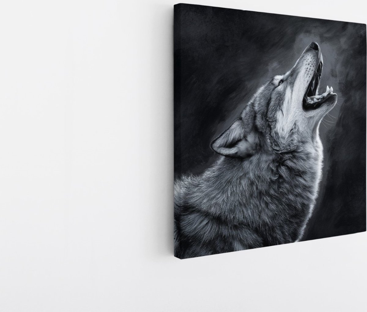 Saammp Canvas Schilderij - Huilende Wolf - Natuur - Dieren - 30x30 - Foto op canvas - Wanddecoratie - Muurdecoratie Woonkamer - Slaapkamer decoratie - Canvas Print Multicolor