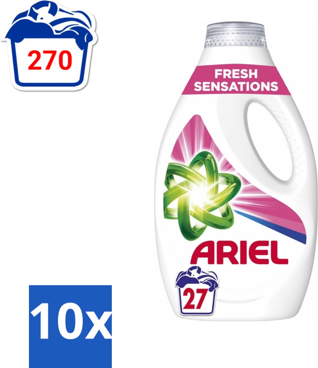 10 x Ariel Original - Fresh Sensations - Vloeibaar Wasmiddel - Witte en Lichtgekleurde Was - 27 Wasbeurten - Vloeibaar Wasmiddel - Frisse Geur - Reiniging - Wasbeurt - Witte Kleding