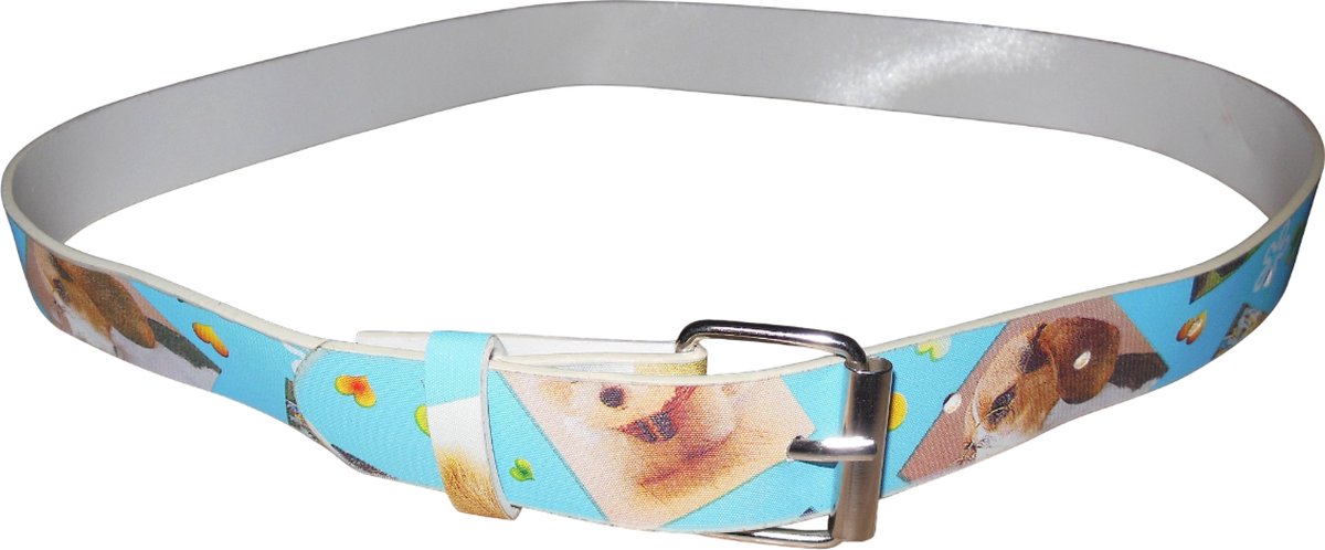 Kinderriem honden-patroon lichtblauw met diverse kleuren