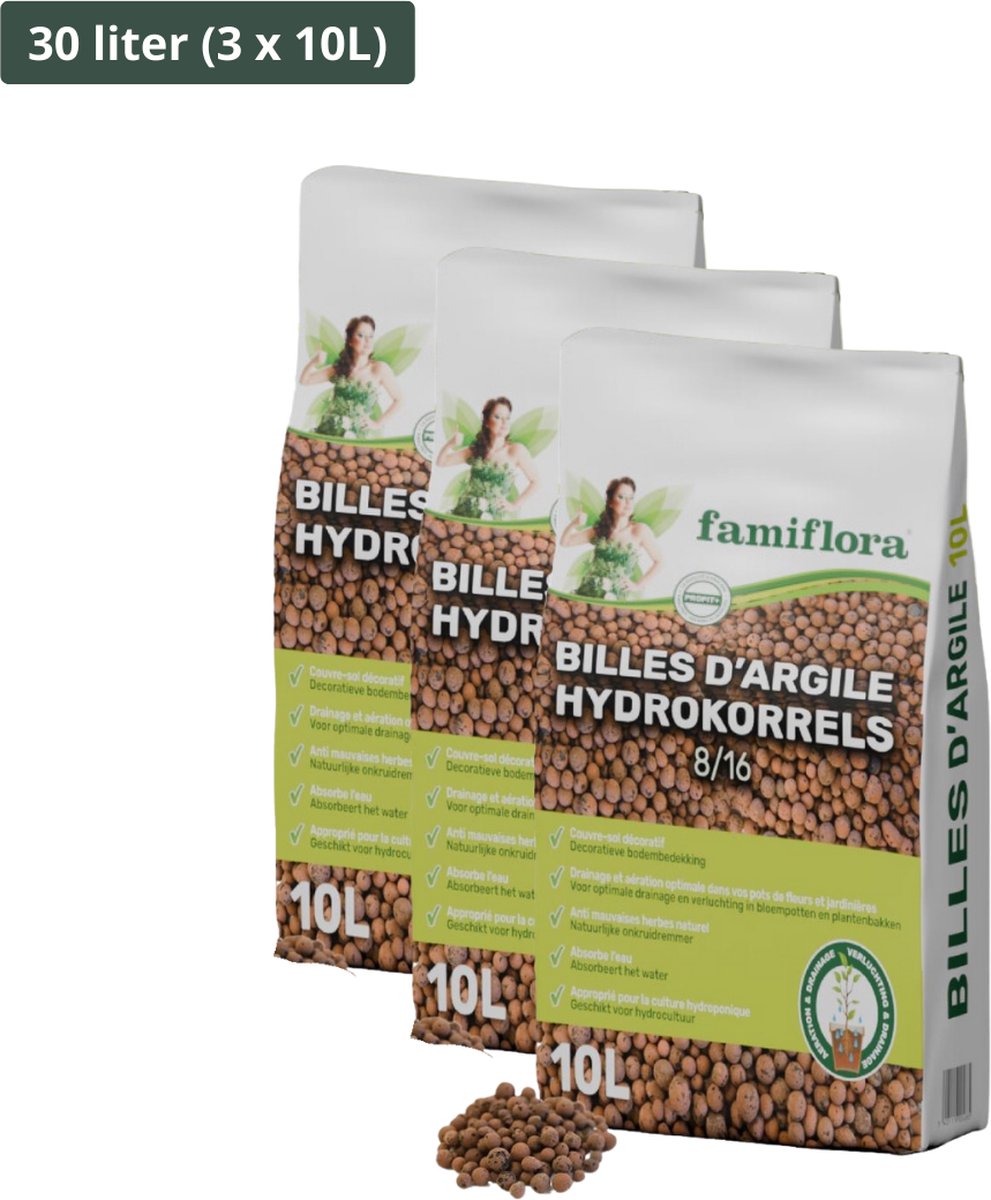 Famiflora Hydrokorrels 30L (3x10L) - Decoratieve Bodembedekking voor Hydrocultuur - Natuurlijke Onkruidremmer