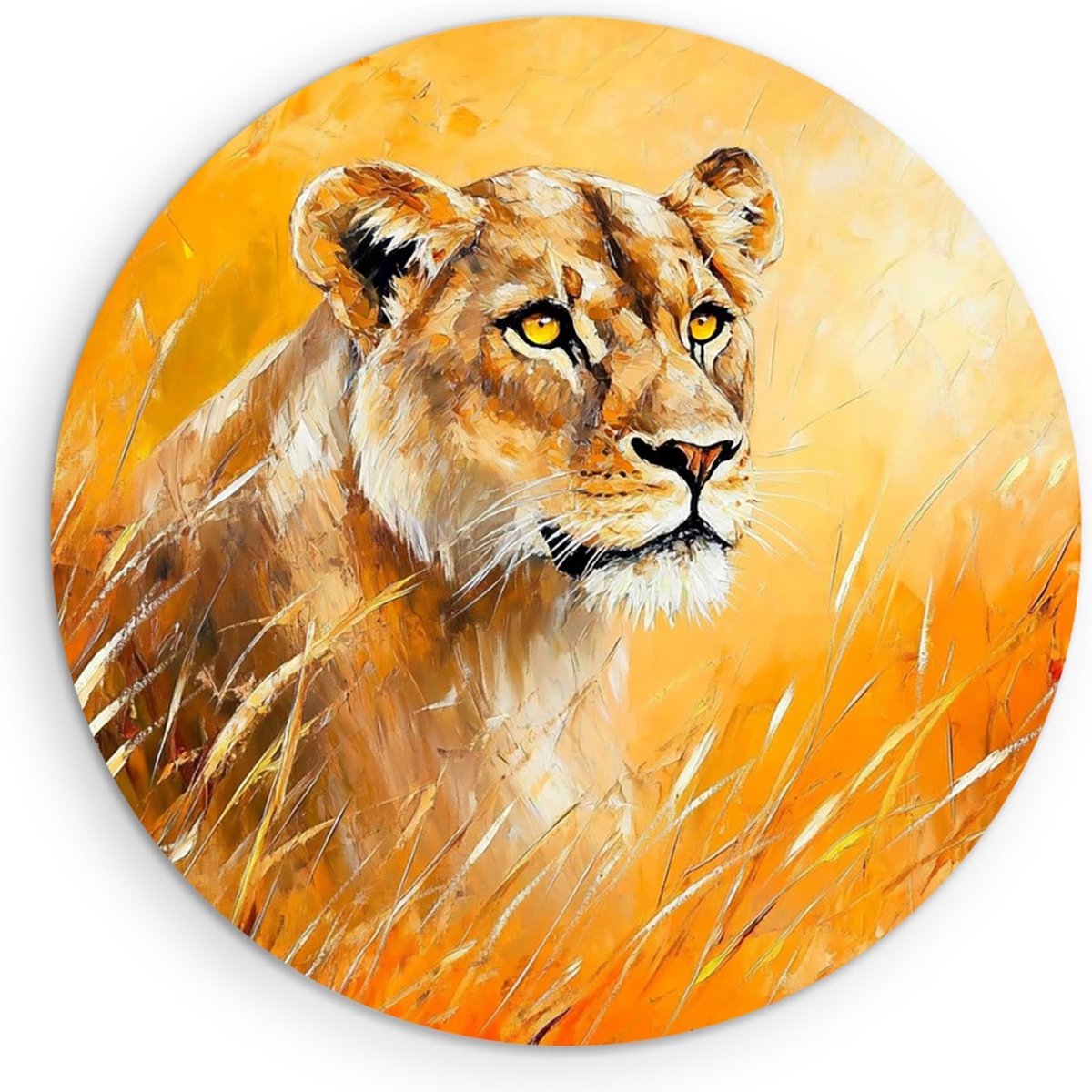 Saammp Muurcirkel Hout - Leeuw - Abstract - Leeuwin - Dieren - Liefde - Ø 30 - Wandcirkel - Wanddecoratie Cirkel - Muurdecoratie Woonkamer - Slaapkamer decoratie - Rond Schilderij