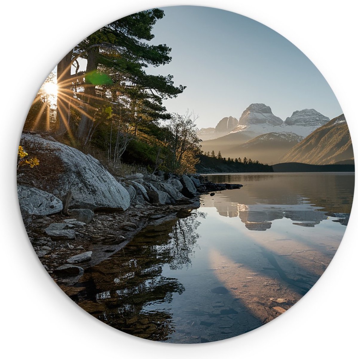 Saammp Forex Muurcirkel - Water tussen de bergen- Landschap - Natuur - Ø 50 - Wandcirkel - Wanddecoratie Cirkel - Muurdecoratie Woonkamer - Slaapkamer decoratie - Rond Schilderij