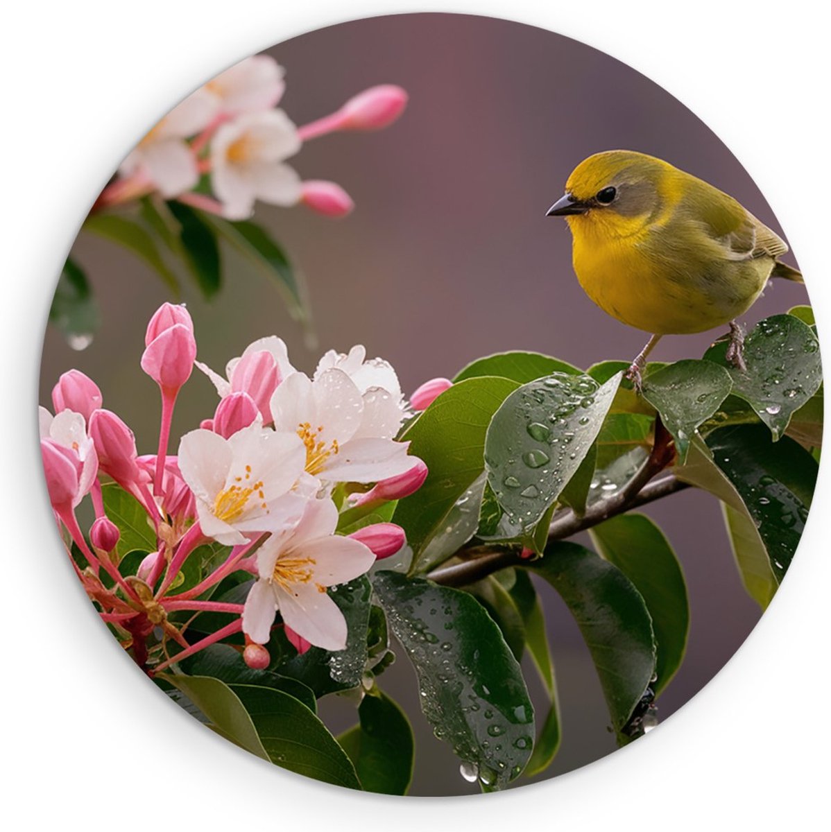 Saammp Muurcirkel Hout - Vogel met Bloesem - Dieren - Natuur - Ø 40 - Wandcirkel - Wanddecoratie Cirkel - Muurdecoratie Woonkamer - Kantoor Decoratie
