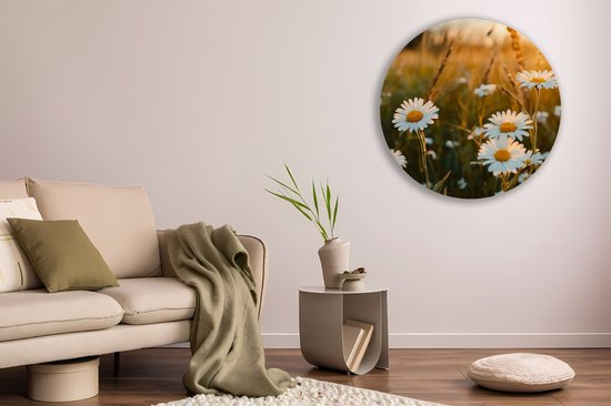Saammp Cercle Mural Bois - Nature - Marguerite - paysage - Ø 30 - Cercle Mural - Décoration murale Décoration murale Salon - Décoration Chambre - Tableau Rond