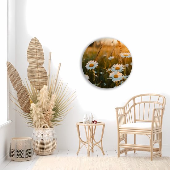 Saammp Cercle Mural Bois - Nature - Marguerite - paysage - Ø 30 - Cercle Mural - Décoration murale Décoration murale Salon - Décoration Chambre - Tableau Rond