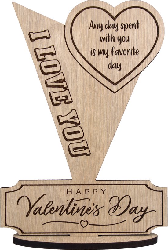 Récompense Saint Valentin - 14 février - Saint Valentin - carte de voeux en bois - Carte de Saint Valentin en bois - JE T'AIME - 17,5 x 25 cm