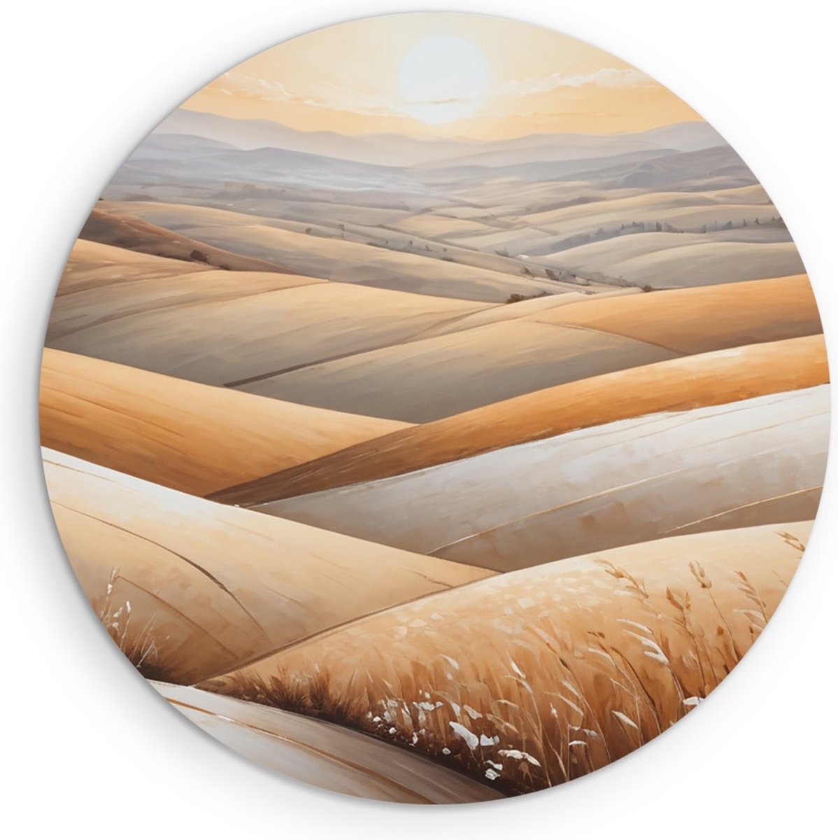 Saammp Muurcirkel Hout - Landschap - Abstract - Ø 40 - Wandcirkel - Wanddecoratie Cirkel - Muurdecoratie Woonkamer - Slaapkamer decoratie - Rond Schilderij