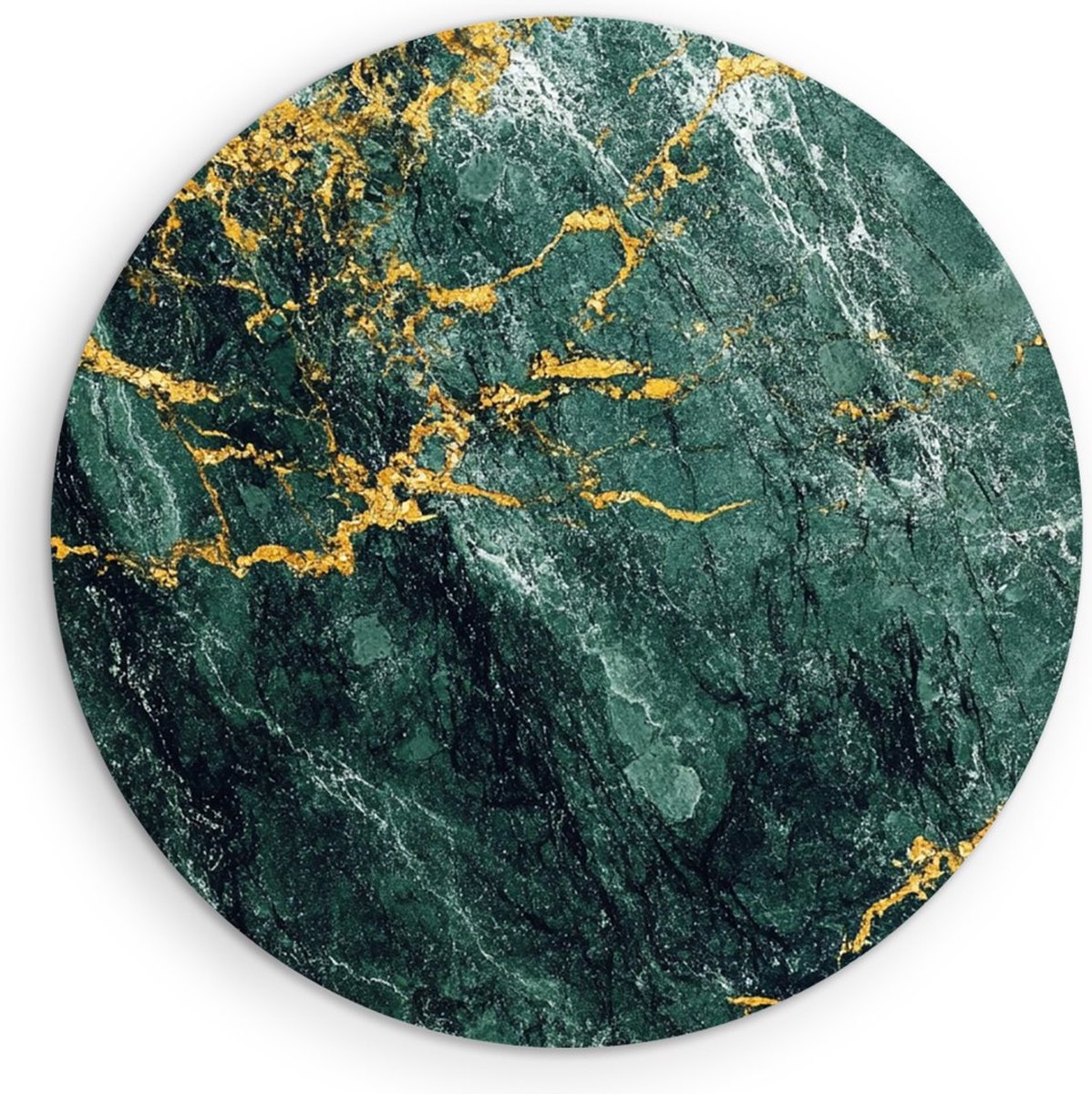 Saammp Muurcirkel Hout - Goud groene marmer - Abstract - Ø 60 - Wandcirkel - Wanddecoratie Cirkel - Muurdecoratie Woonkamer - Kantoor Decoratie