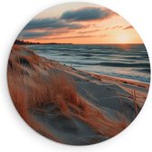 Saammp - Muurcirkel Hout - Zonsondergang vanuit de duinen - Strand - Zee - Ø 50 - Wandcirkel - Wanddecoratie Cirkel - muurdecoratie Woonkamer - Slaapkamer decoratie - Rond Schilderij