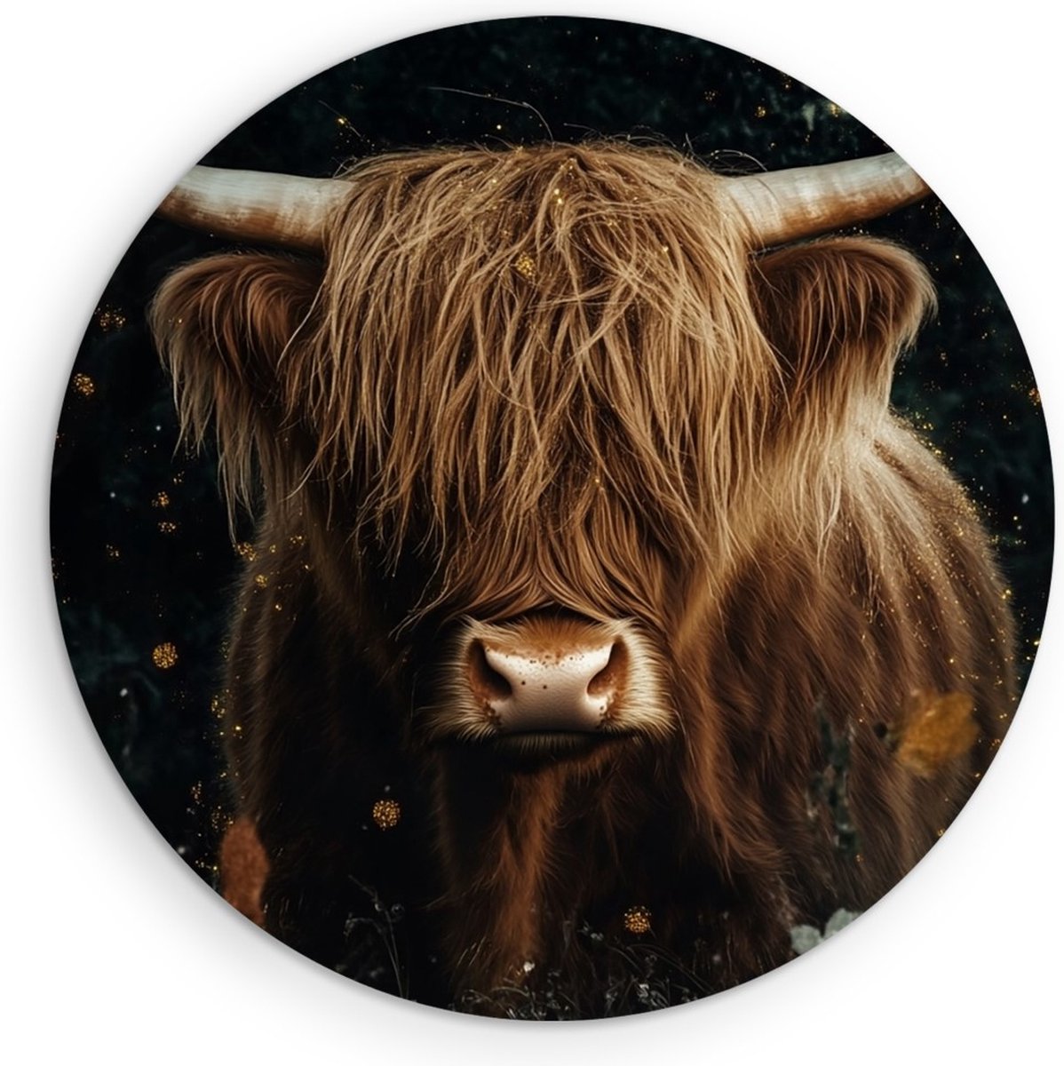Saammp Muurcirkel Hout - Schotse Hooglander Koe - Abstract - Bladeren - Dieren - Natuur - Ø 50 - Wandcirkel - Wanddecoratie Cirkel - muurdecoratie Woonkamer - Slaapkamer decoratie - Rond Schilderij