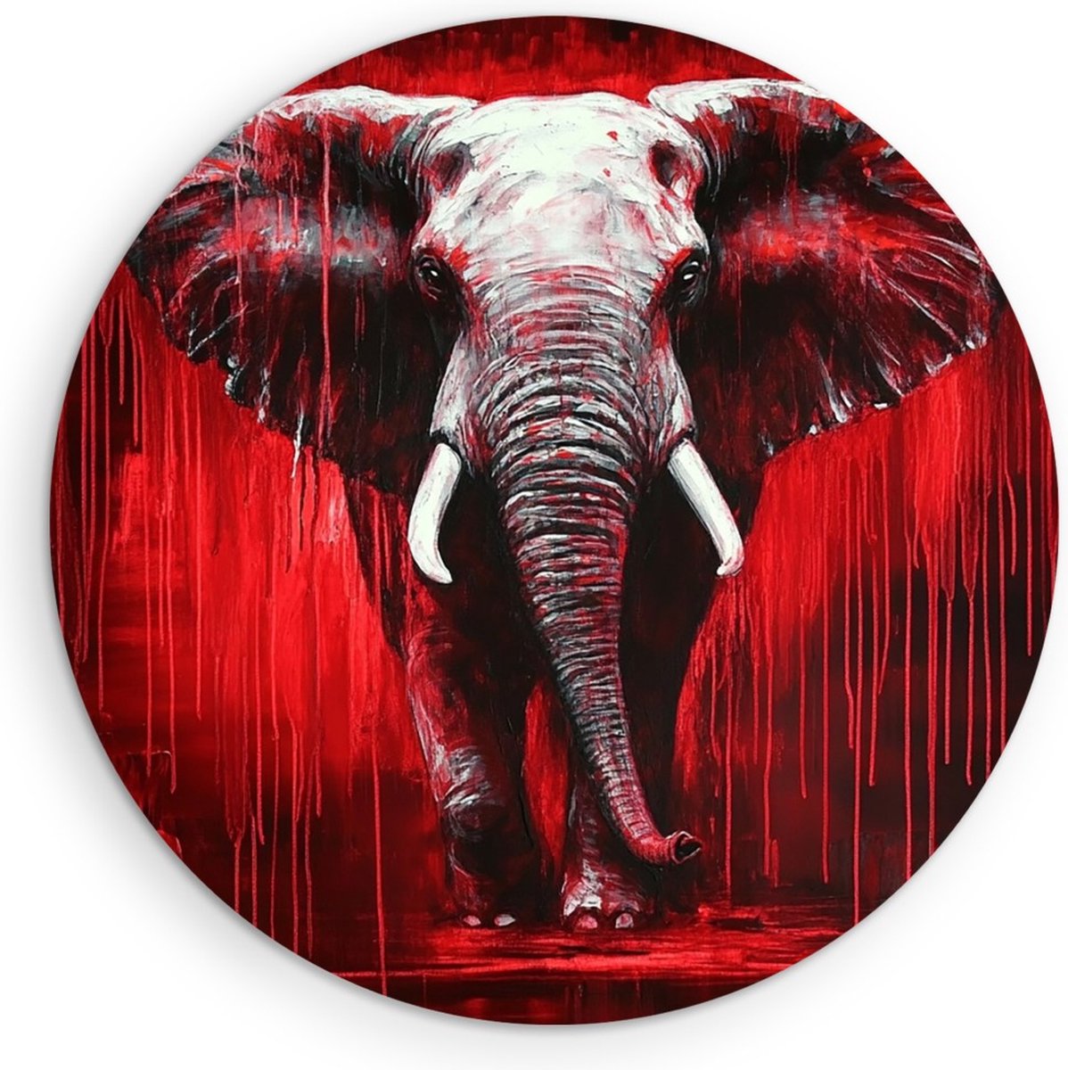 Saammp Forex Muurcirkel - Abstracte Olifant - Rood - Afrika - Dieren - Ø 70 - Wandcirkel - Wanddecoratie Cirkel - muurdecoratie Woonkamer - Slaapkamer decoratie - Rond Schilderij
