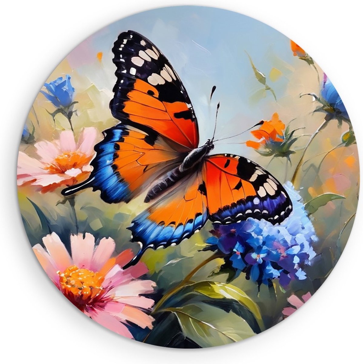 Saammp Forex Muurcirkel -Vlinder bij roze bloem - Dieren - Abstract - Ø 30 - Wandcirkel - Wanddecoratie Cirkel - muurdecoratie Woonkamer - Slaapkamer decoratie - Rond Schilderij