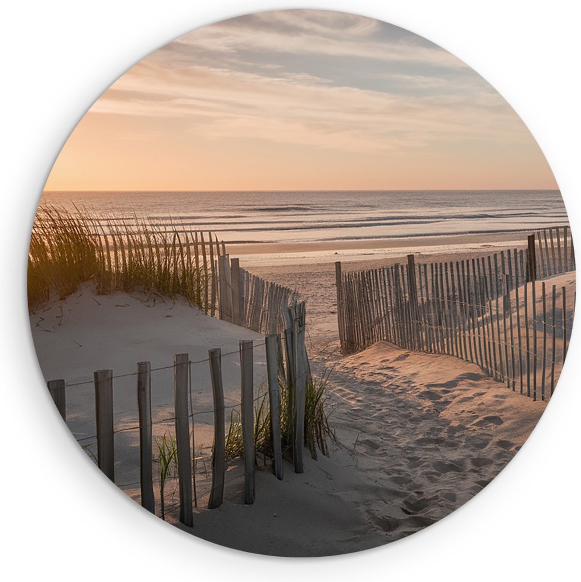 Saammp Forex Muurcirkel - Zonsopgang - Strand en Zee - Duinen - Ø 90 - Wandcirkel - Wanddecoratie Cirkel - muurdecoratie Woonkamer - Slaapkamer decoratie - Rond Schilderij