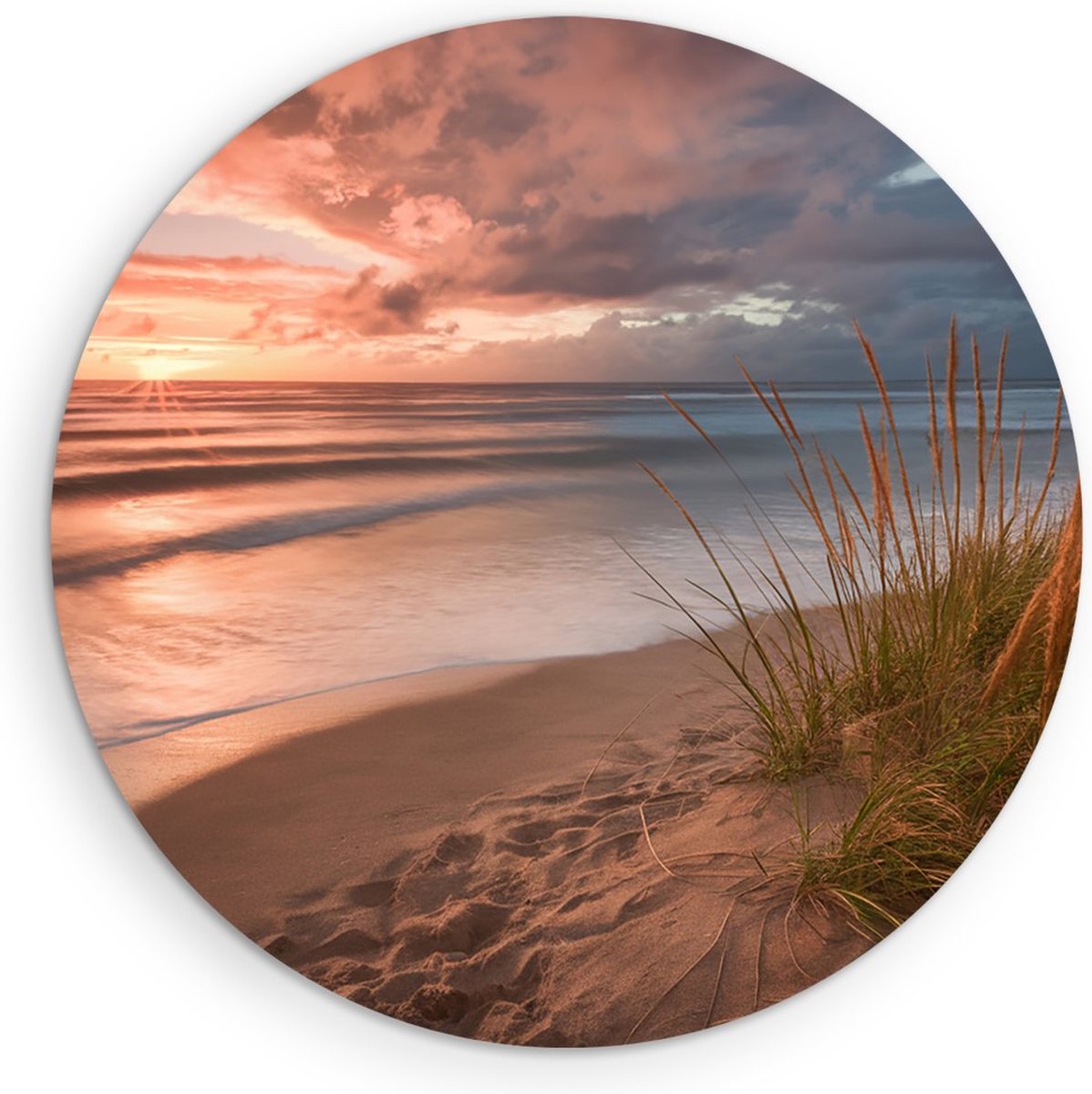 Saammp Forex Muurcirkel - Strand En Zee Vanuit de duinen - Ø 70 - Wandcirkel - Wanddecoratie Cirkel - muurdecoratie Woonkamer - Slaapkamer decoratie - Rond Schilderij