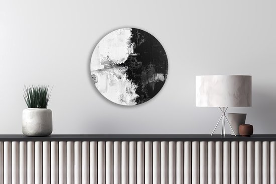 Saammp Forex Wall Circle - Wit Zwart - Abstrait - Ø 80 - Cercle Mural - Décoration murale Cercle - Décoration murale Murale Salon - Décoration Chambre - Peinture Ronde
