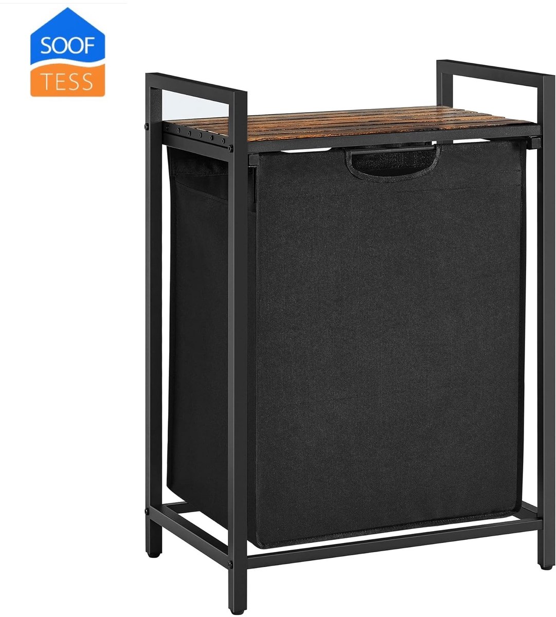 Wassorteerder - 65L - Metaal - vintage Bruin en Zwart -Wasmanden - Wassorteerder met Plank - 50 x 33 x 72 cm