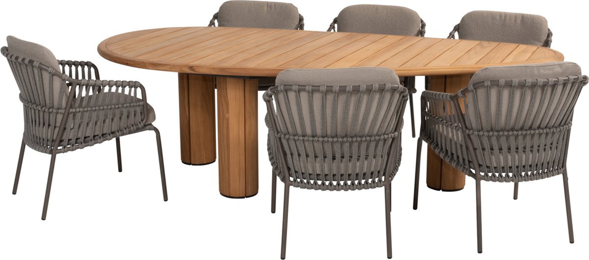 Corsica Capalbio dining tuinset pebble 240x130xH75 cm 7 delig teak terre 4 Seasons Outdoor