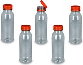 Ariko PET Fles 330cc - Met Dop - Sapfles - Navulbaar - Smoothie of Verse Sappen - Kunststof BPA Vrij - Transparant - 5 stuks