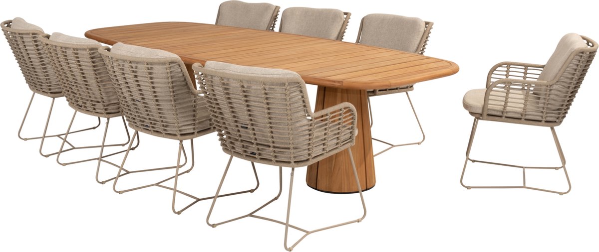 Capri Fabrice dining tuinset 9 delig 280x110xH75 cm teak latte 4 Seasons Outdoor