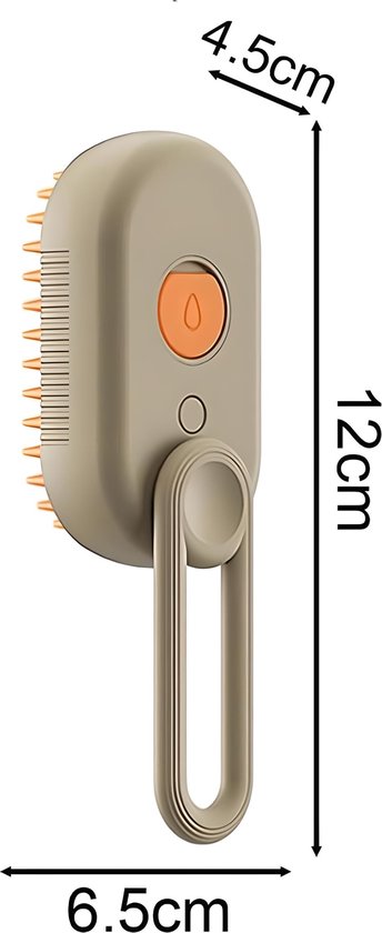 Beige borstel met oranje tanden, afmetingen 12x6,5x4,5cm.