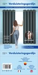 Donkergrijze verduisterende gordijnen, 150 x 250cm, met ringen. Licht blokkerend.