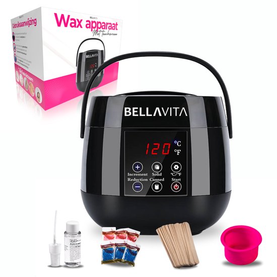 BELLAVITA ® Wax Apparaat - Ontharen Set - 600gr Waxbonen - Afterspray 30ml - 60 Houten Spatels - Voor Lichaam en Gezicht - Harssen - Harsset - Ontharing