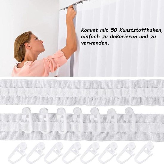 Cimvidi Gordijnband, plooiband, lusband om op te naaien, 10 m x 8
