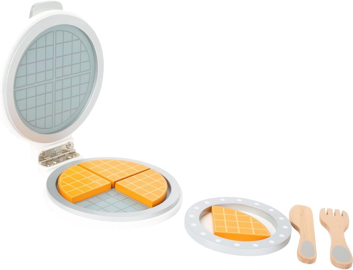 Wafelijzer van Hout voor Kinderen - Openklapbaar met 4 Wafels - Speelkeuken Accessoires vanaf 3 jaar