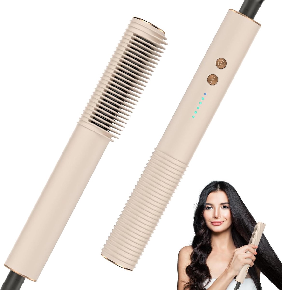 Stijlborstel en Krultang 2-in-1 voor Korte Haarstijlen - Mini Reisstijltang met USB