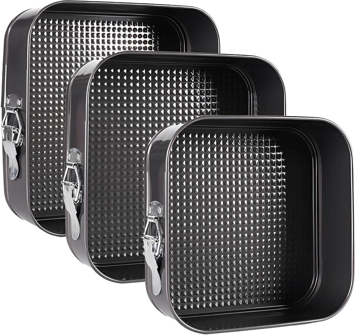 Vierkante Springvorm Set - Taartvormen voor Cakes - 3 Stuks - Zwart Metallic