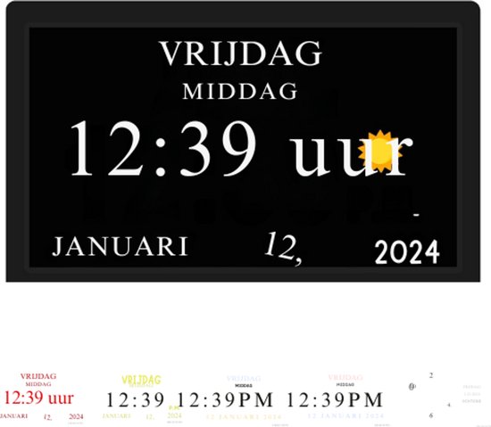TROCOTN Dementie klok grote digitale klok voor senioren, kalenderklok groot display met aangepaste alarmen, wandklok met dag en datum, wekker, bureauklok (7 inch zwart