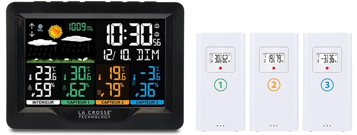 Radiogestuurd Weerstation met 3 Thermo/Hygrosensoren - Zwart