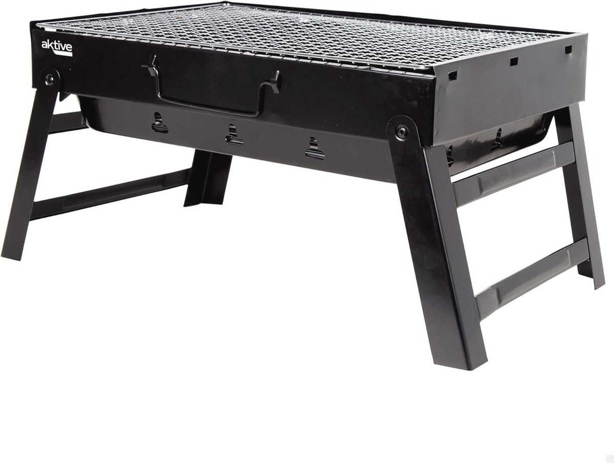 Draagbare houtskoolgrill van staal zwart en rechthoekig inklapbaar - 43 x 29 x 22 cm - Gemakkelijk te transporteren voor camping en terrasgebruik Barbecue