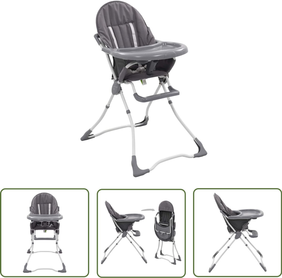 The Living Store Kinderstoel - Inklapbaar - Staal/Kunststof/Stof - 47x74x99 cm - Grijs/Wit - 6-36 maanden - Max - 15