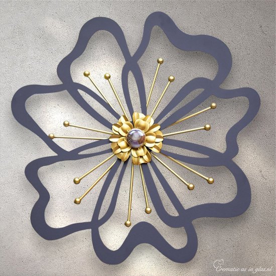 urn-crematie-as-in-glas-gesmolten-bloemkern-bloem-metaal-'Always the most beautiful flower'-handgemaakt