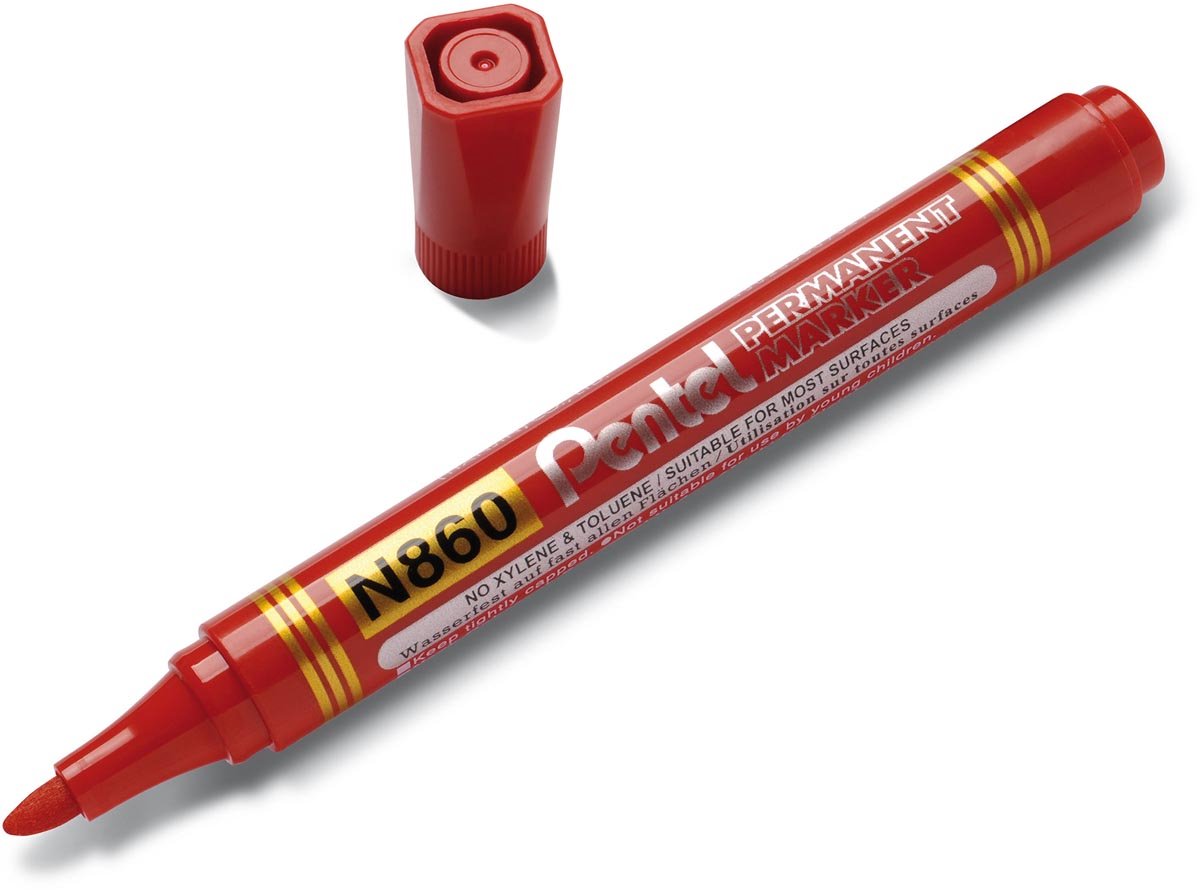 Pentel permanente marker N860-B, rood 12 stuks