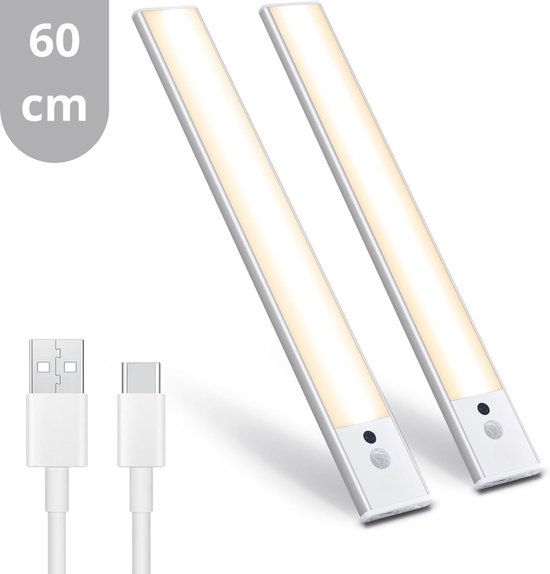 LED's Light Oplaadbare kastlampen met sensor 60 cm - Duopack - Draadloos met bewegingssensor - Wit