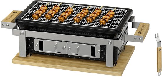 KitchenBrothers Kamado Hibachi Grill - Houtskool Barbecue - Shichirin Tafelgrill - Rechthoekige BBQ - Keramische Barbecue - Zwart