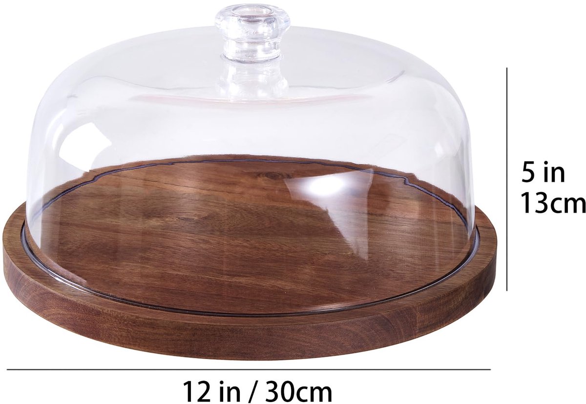 Taartplateau Met Stolp - Acaciahouten Taartstandaard Met Deksel Houten Taartplaat Met Koepel Acryl Koepel Op Voet Taartplateau Met Stolp 2