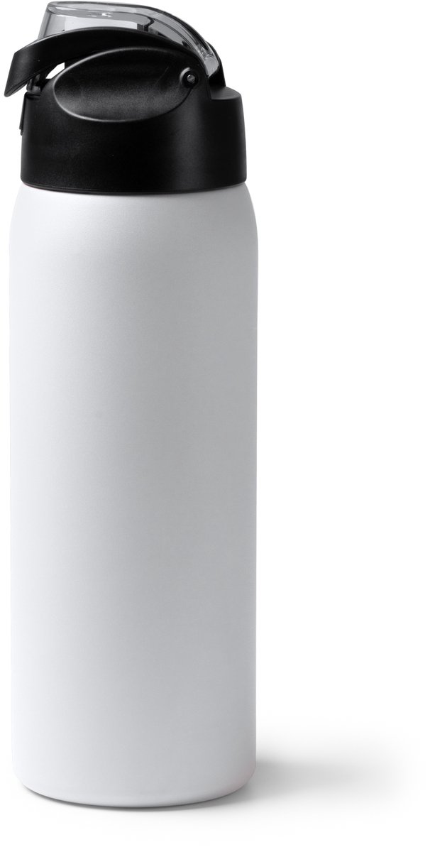 Dubbelwandige thermosfles met behuizing van gerecycled 304 roestvrijstaal- Wit - Deksel met ontgrendelknop en handgreep. Inhoud: 930 ml
