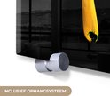 Un panneau mural en verre de 5 mm d'épaisseur, avec système de suspension, montre une cuillère jaune avec des ingrédients.