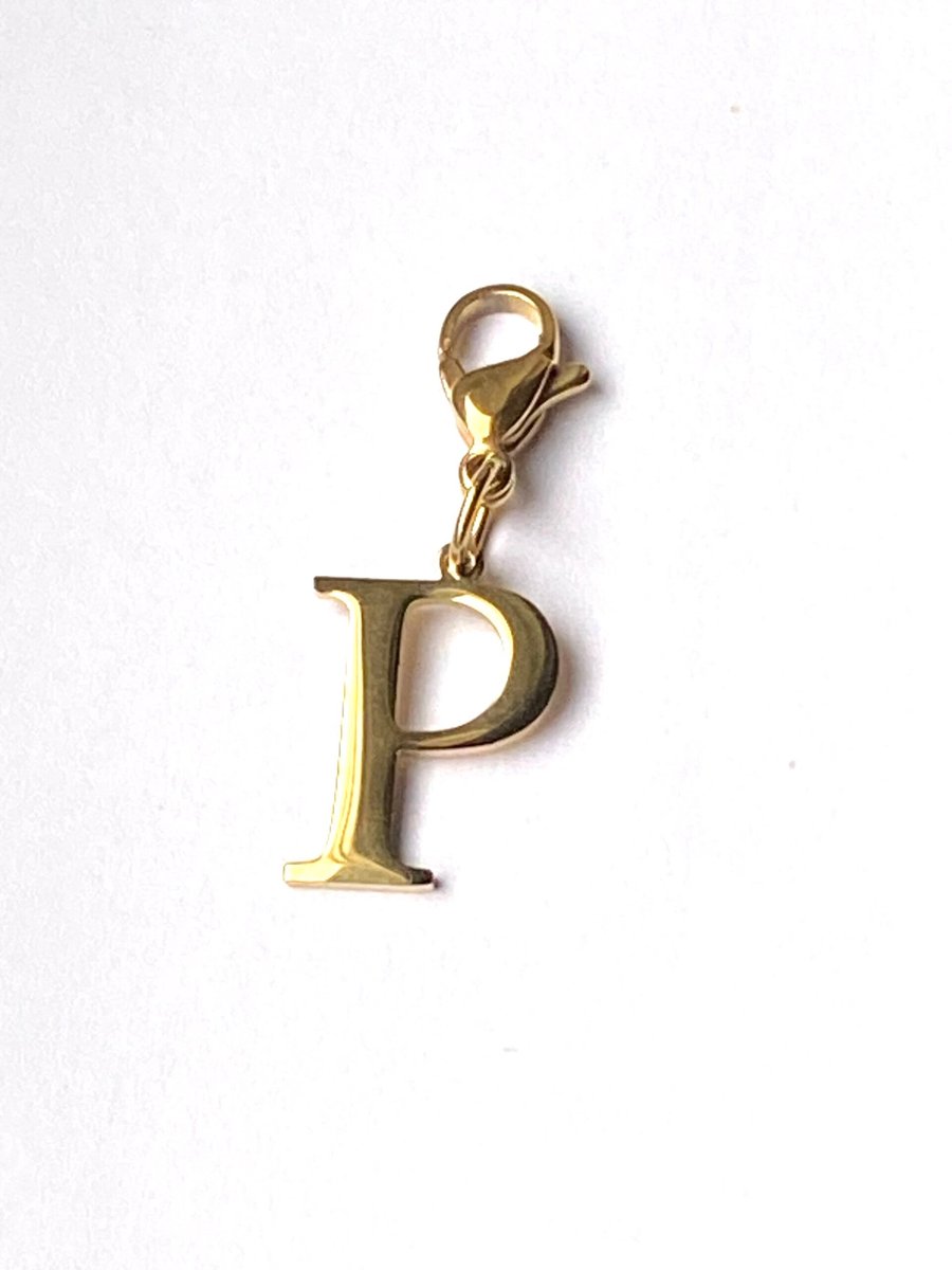 Charm - Bedel letter P - stainless steel - inclusief sluiting voor ketting of armband