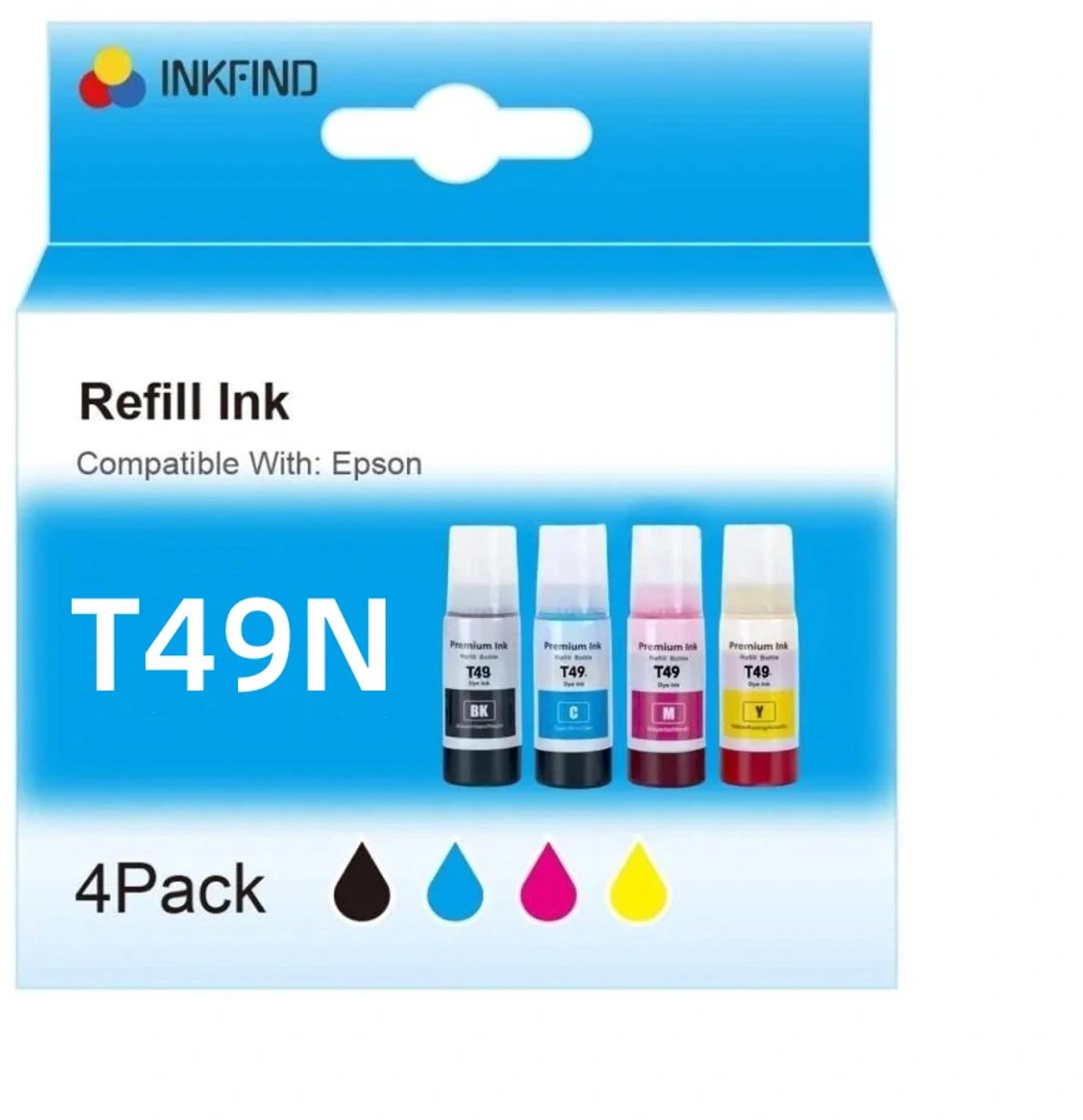 INKFIND T49N inkt Geschikt voor Epson T49N T49N100 T49N200 T49N300 SC23BK SC23C SC23M SC23Y EcoTank 4-kleuren multipack inktnavulling voor EPSON SURECOLOR F100/F500/F501/F160/F560/F561 Epson SureColor SC-F100 SureColor SC-F500 Epson SureColor SC-F501